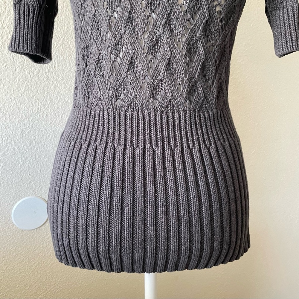 Eddie Bauer Shawl Collar Knit Cardigan Sweater Women’s M Gray Short Sleeve Y2K - Picture 10 of 16